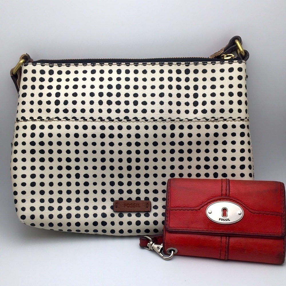 Fossil Dalmatian Bag & Poppy Red Wallet Set